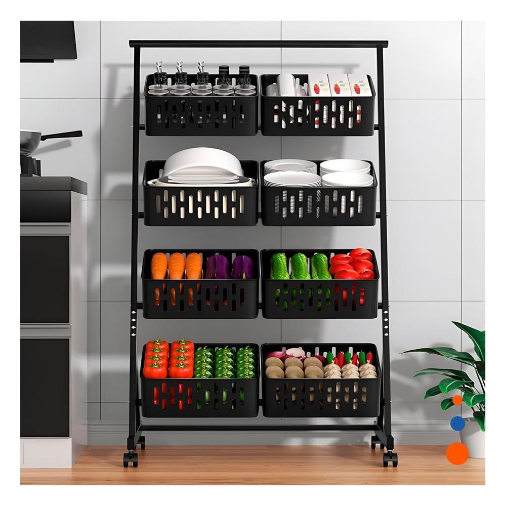 Coche Organizador con 4 Niveles y 8 Bandejas para Casa Funcional Negro Y Papel Regalo
