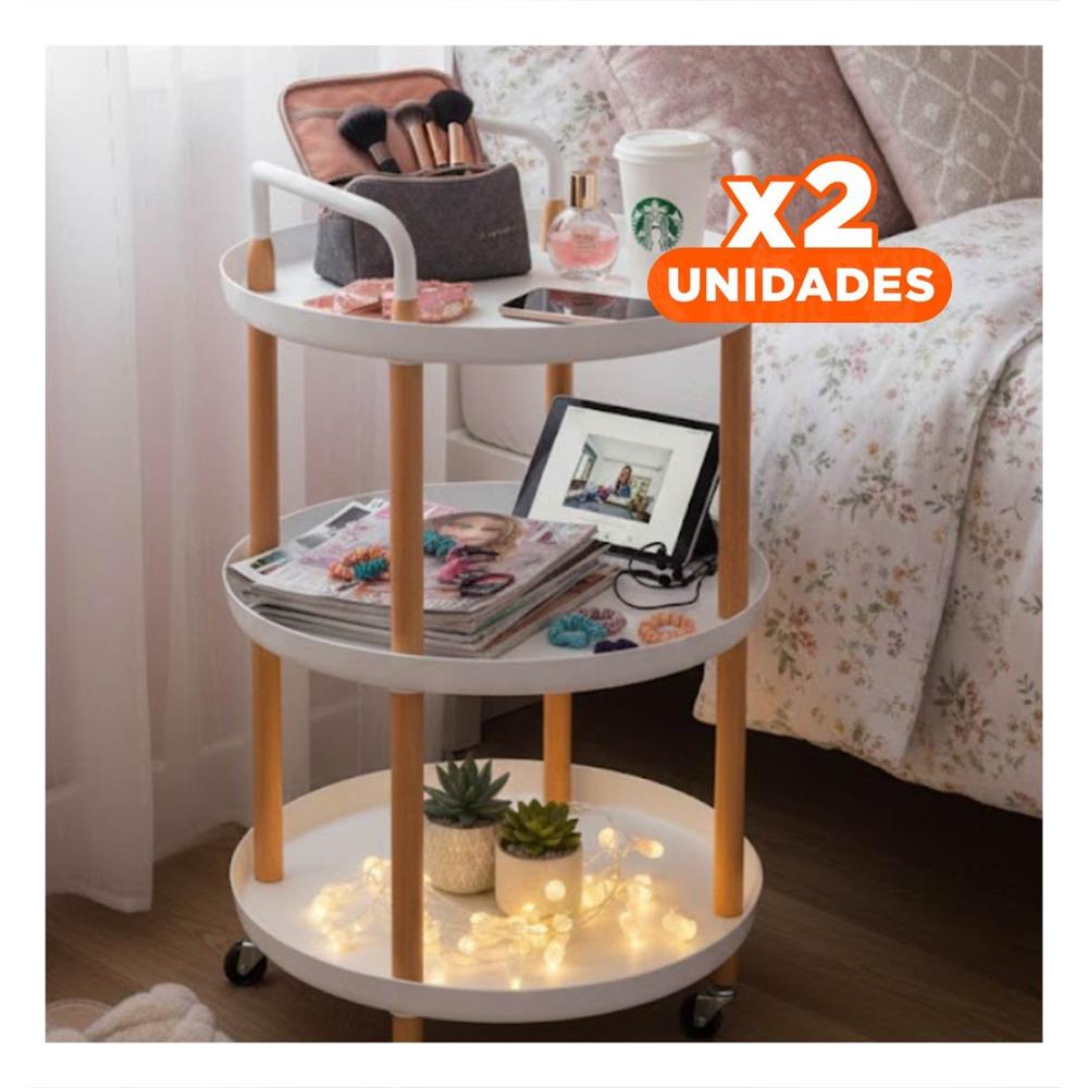 Pack2 Carro 3 Niveles Circular con Asa Blanco Para Organizar y Decorar Hogar Y Papel Regalo