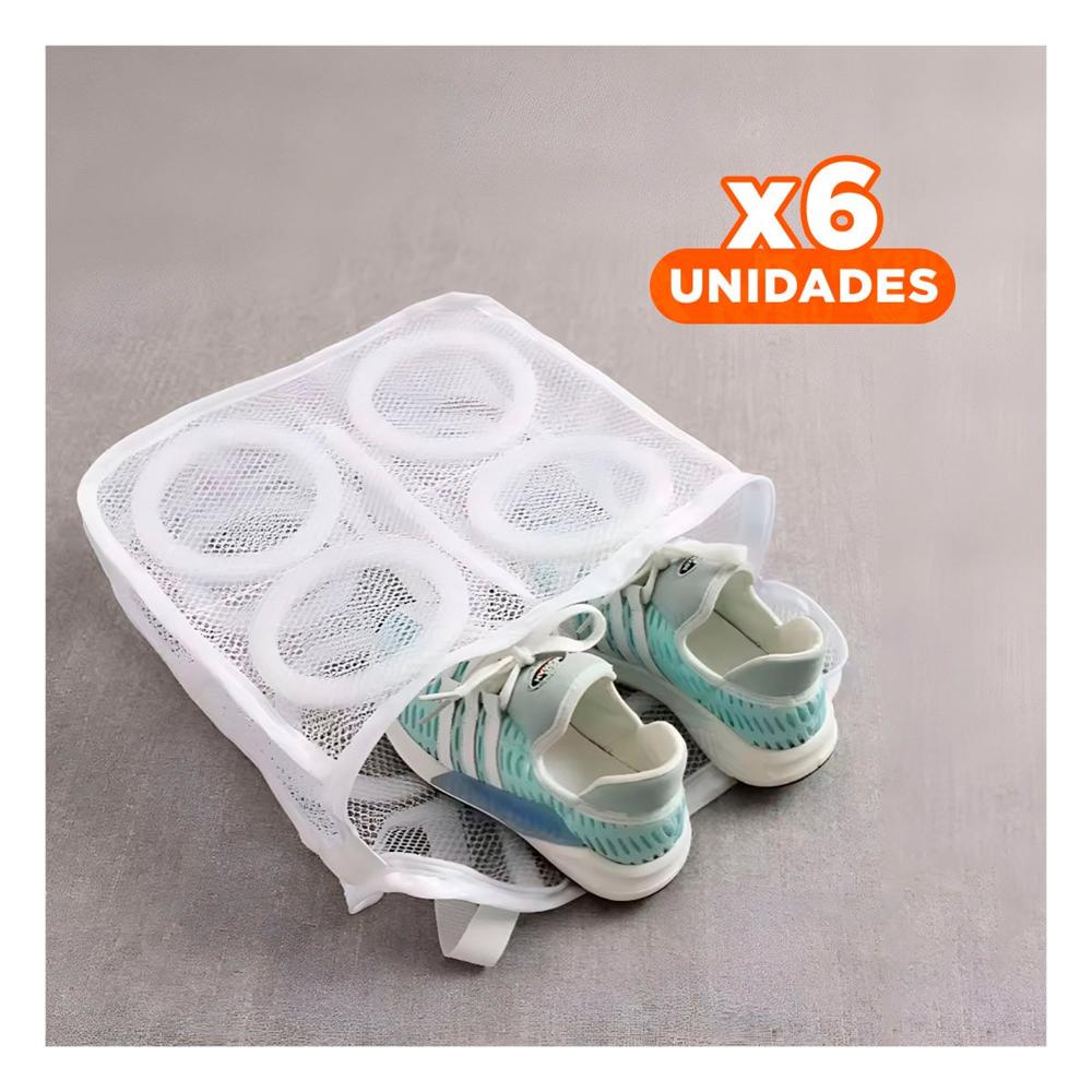 Pack6 Bolso Malla para Limpieza Ropa Estilo Cilindro Blanco Estampado Rosas Y Papel Regalo