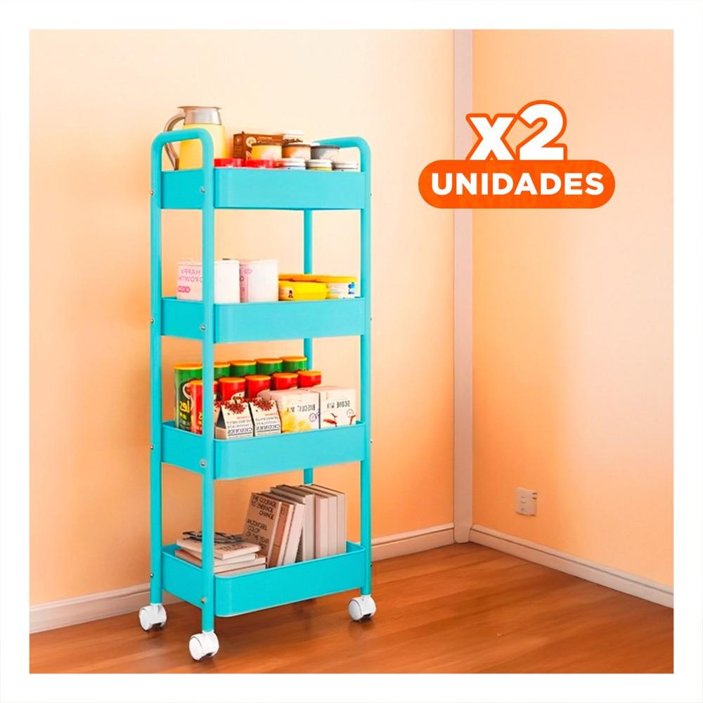 Pack2 Estacion Movil de Cuatro Niveles con Ruedas y Asas Metal Celeste para Casa