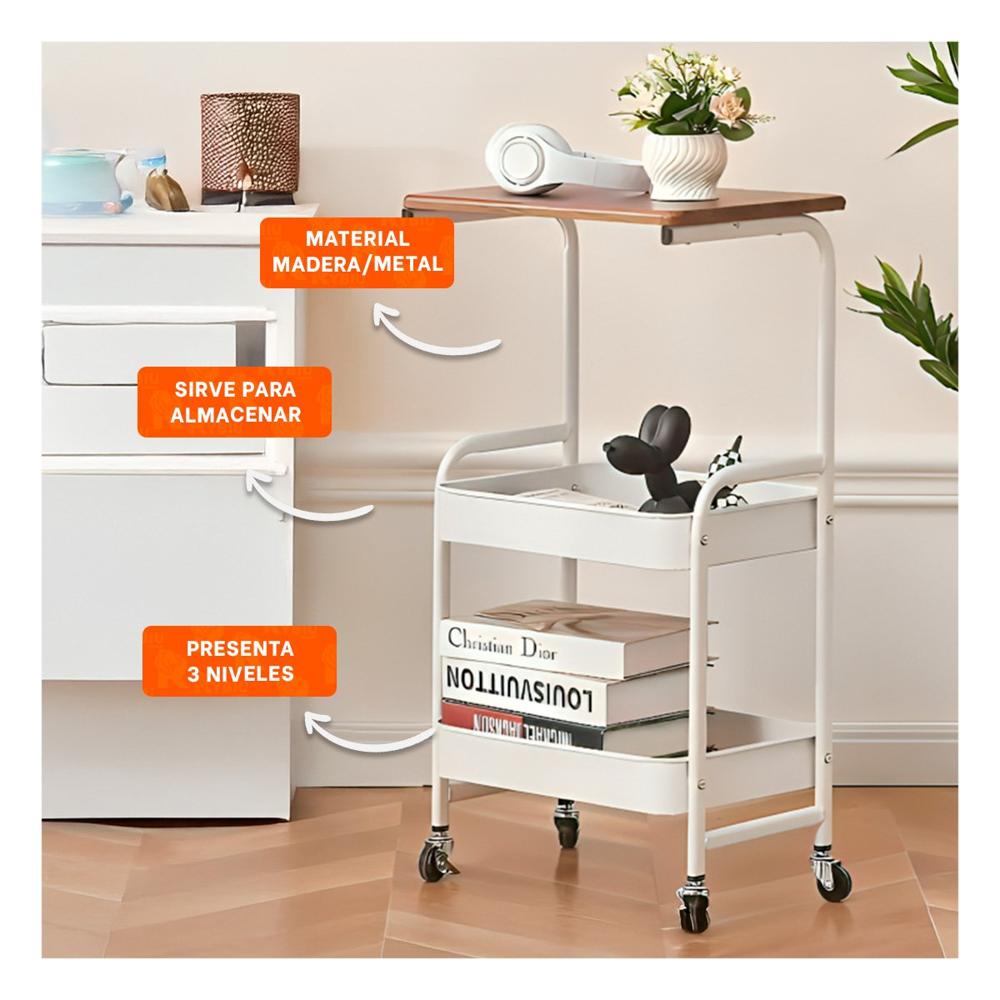 Pack6 Modulo Carrito con Mesa 3 Niveles Estilo Compacto con Ruedas Blanco Y Papel Regalo