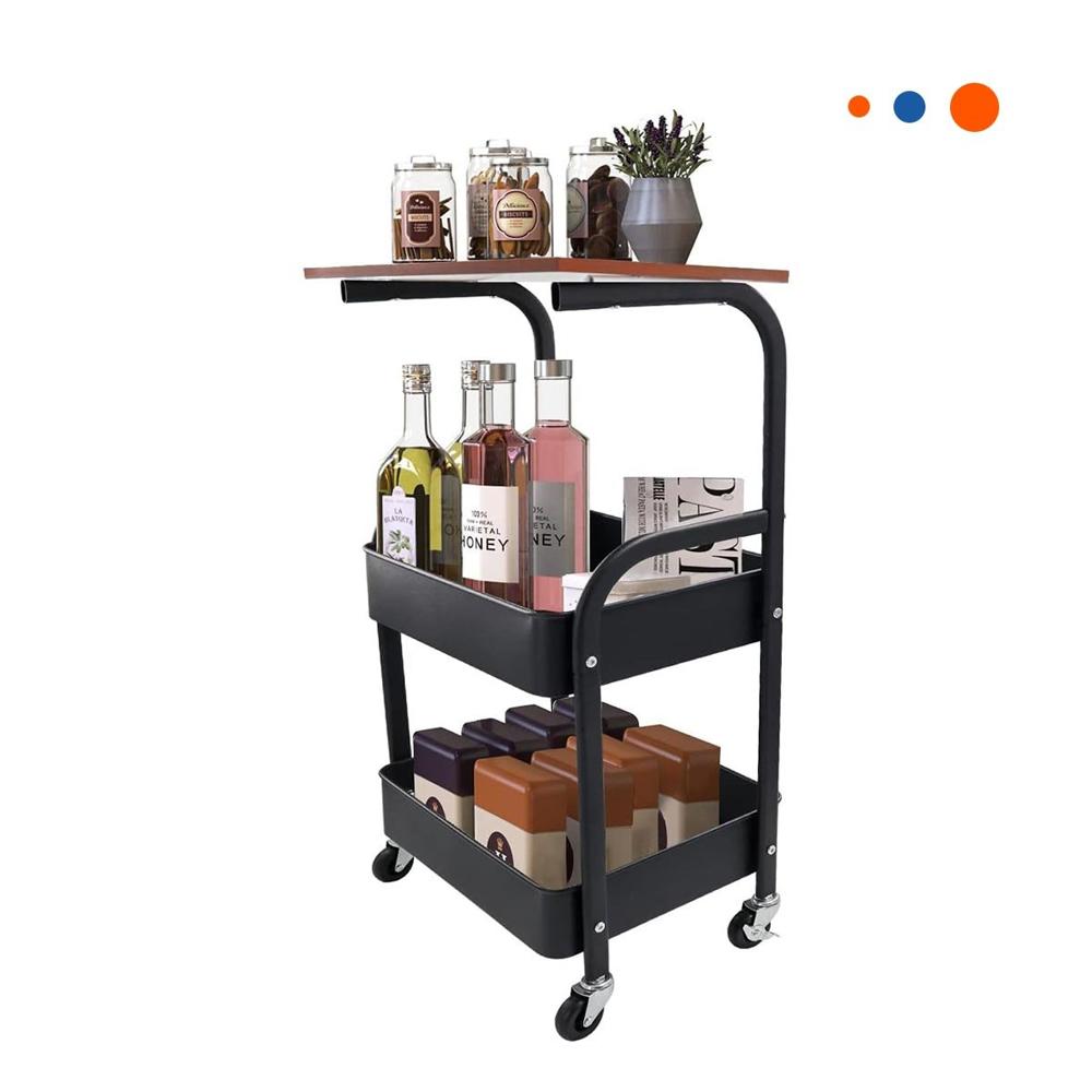 Estante Carrito con Mesa 3 Niveles Estilo Compacto con Ruedas Negro Y Regalo Sticker