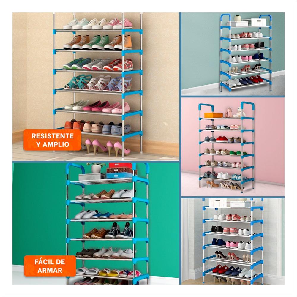 Zapatero Vertical 6 Niveles Estructura Practica para Hogar Color Celeste Y Ligas Regalo