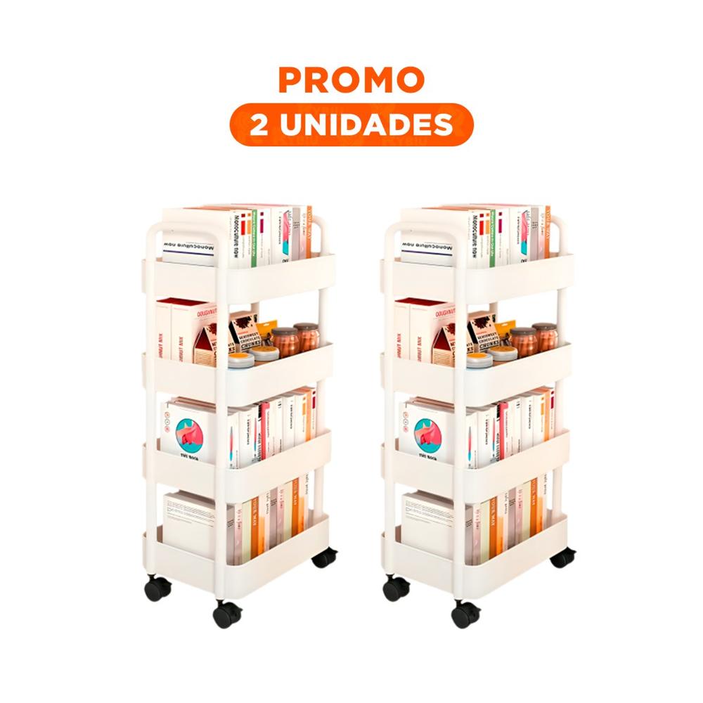 Pack2 Soporte Movil Blanco de Plastico con Cuatro Niveles Ruedas y Asas Y Regalo Sticker