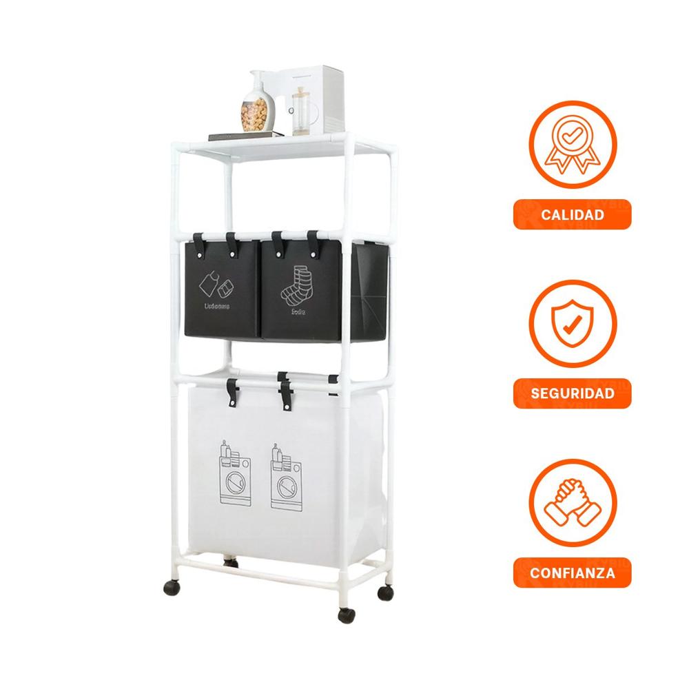 Organizador Ropa Sucia 3 Niveles Estructura Practica con 3 Cestos Negro Y Regalo Sticker