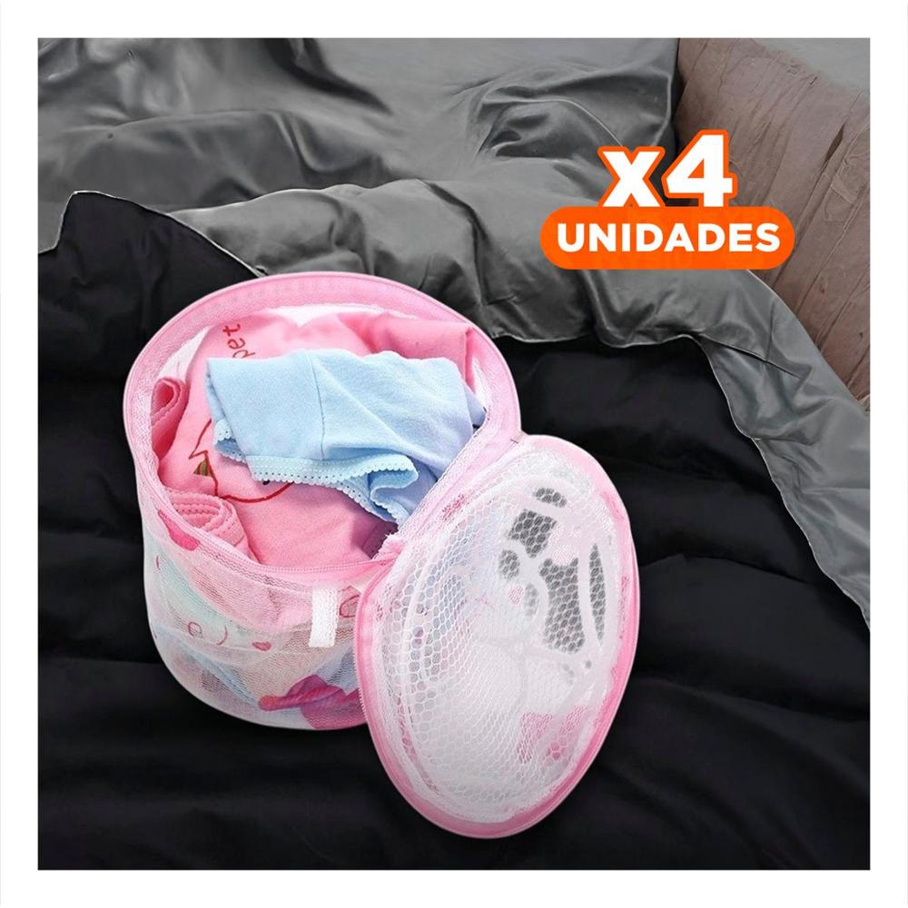 Pack4 Estuche Malla para Limpieza Ropa Formato Cilindro Blanco con Ositos Y Papel Regalo