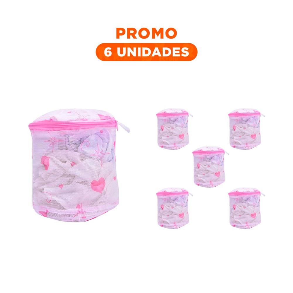 Pack6 Bolso Malla Lavadora Ropa Diseno Cilindro Blanco con Corazones Firme Y Regalo Sticker