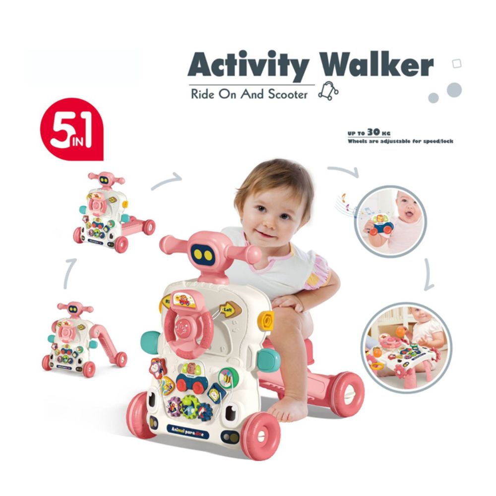 Caminador Musical Multifuncional 5 en 1 Rosado Bibi irn Baby Rocker Activity Walker 6041