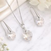 Set de Collar y Aretes de Plata 925 con Corazón de Cristal Blanco Joyeria Fina para Regalo de Mujer