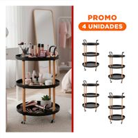 Pack4 Soporte 3 Niveles Circular con Asa Negro Para Organizar y Decorar Hogar