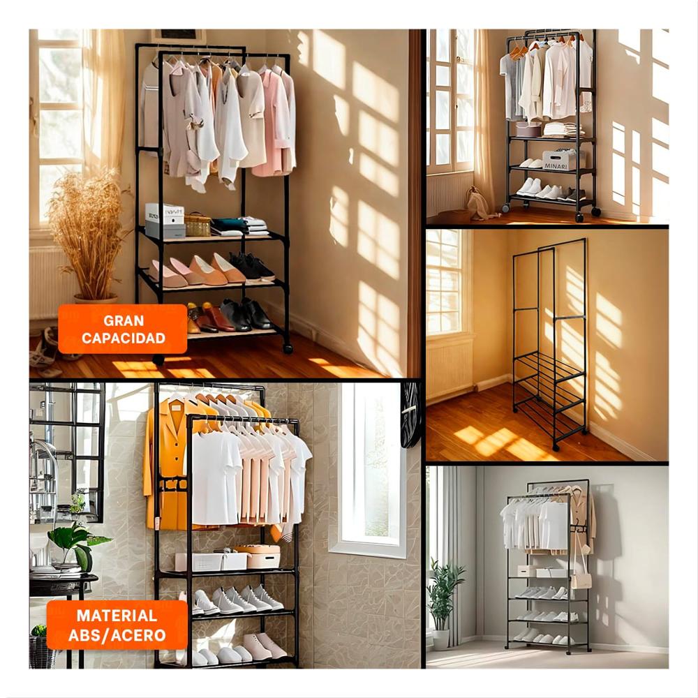 Mueble Zapatero 3 Niveles con Perchera Doble para Sala o Dormitorio Negro Y Ligas Regalo