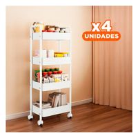 Pack4 Rack Blanco de Metal con 4 Niveles Moviles y Asas para Hogar Y Papel Regalo