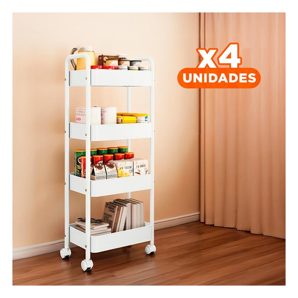 Pack4 Rack Blanco de Metal con 4 Niveles Moviles y Asas para Hogar Y Papel Regalo