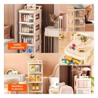 Carrito Organizador Cerrado con Cajones 4 Niveles y Asa Beige Claro Funcional Y Ligas Regalo