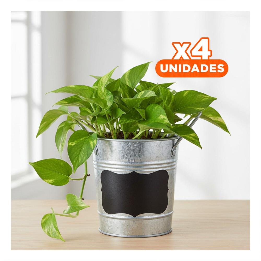 Pack4 Cubo Decorativo de Metal con Doble Asa 10x8.5cm Plateado Rectangular Y Regalo Sticker