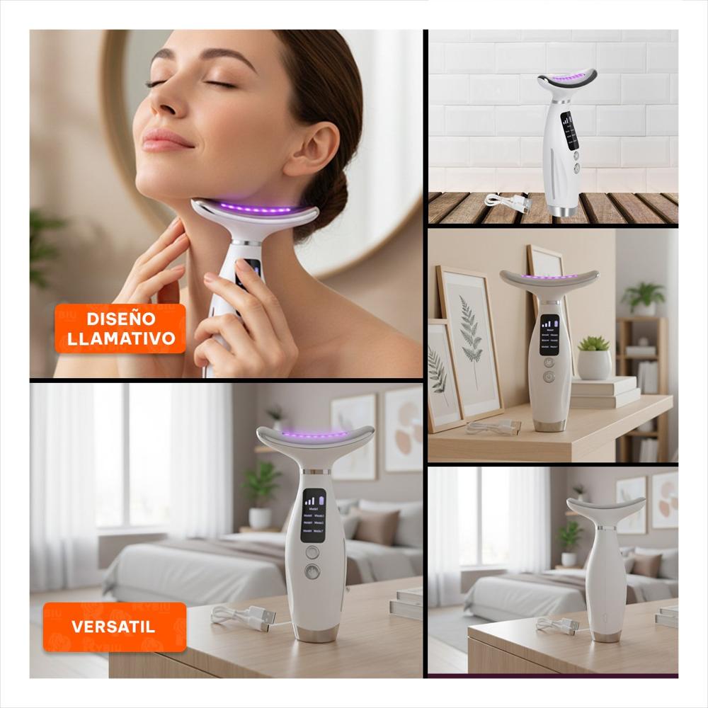 Masajeador Facial 7 Modos de Color Cuidado de Piel Blanco Recargable Y Ligas Regalo