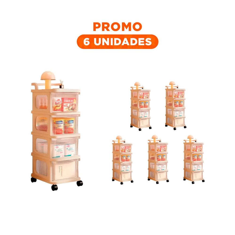 Pack6 Modulo Organizador Cerrado con Cajones 4 Niveles y Asa Beige Funcional Y Regalo Sticker