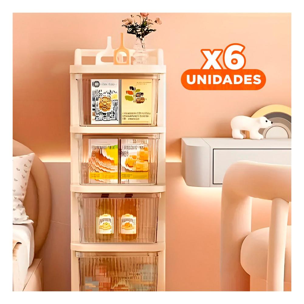 Pack6 Modulo Organizador Cerrado con Cajones 4 Niveles y Asa Beige Claro Multiuso
