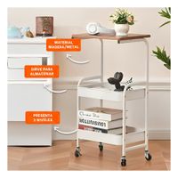 Pack6 Modulo Carrito con Mesa 3 Niveles Estructura Practica con Ruedas Blanco