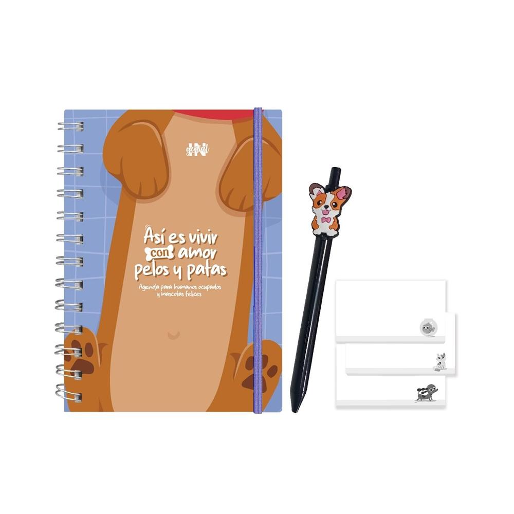 Pack Ingenial Huellitas - agenda para dueños de mascotas. lapicero y set de notas.