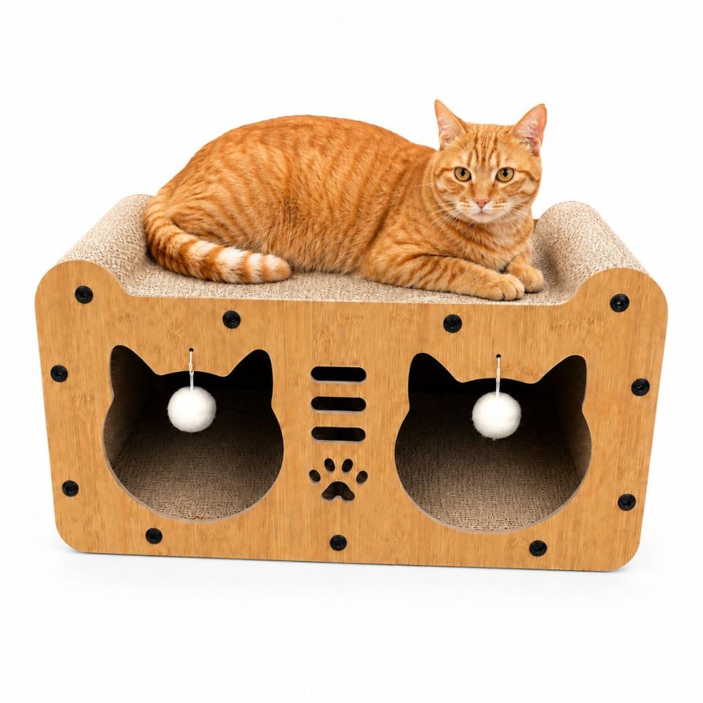 Casa Rascador para Gatos 2 en 1 con Cama y Refugio Acabado Tipo Bambú 27x51cm