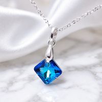 Collar de Plata 925 con Dije Diseño Rombo Azul Joyeria Fina para Regalo