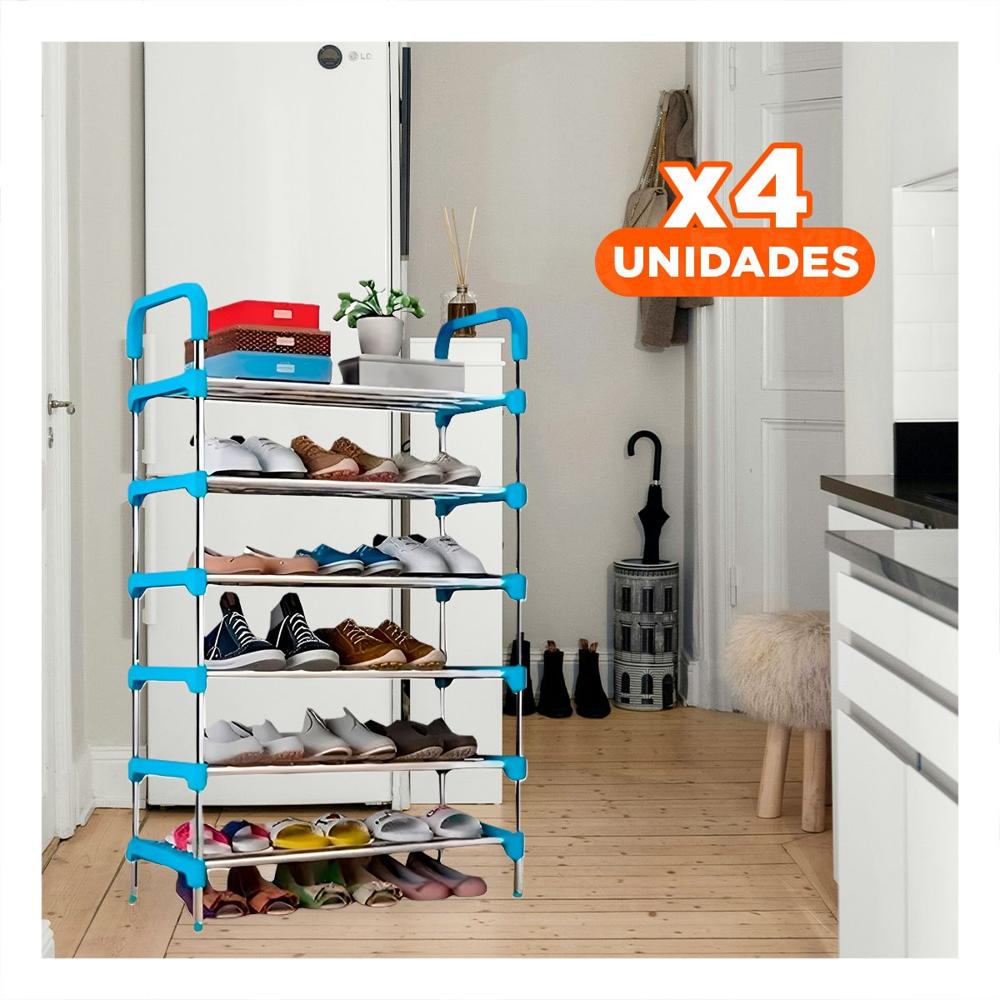Pack4 Mueble Vertical 6 Niveles Sistema Organizador para Calzado Tono Celeste Y Papel Regalo