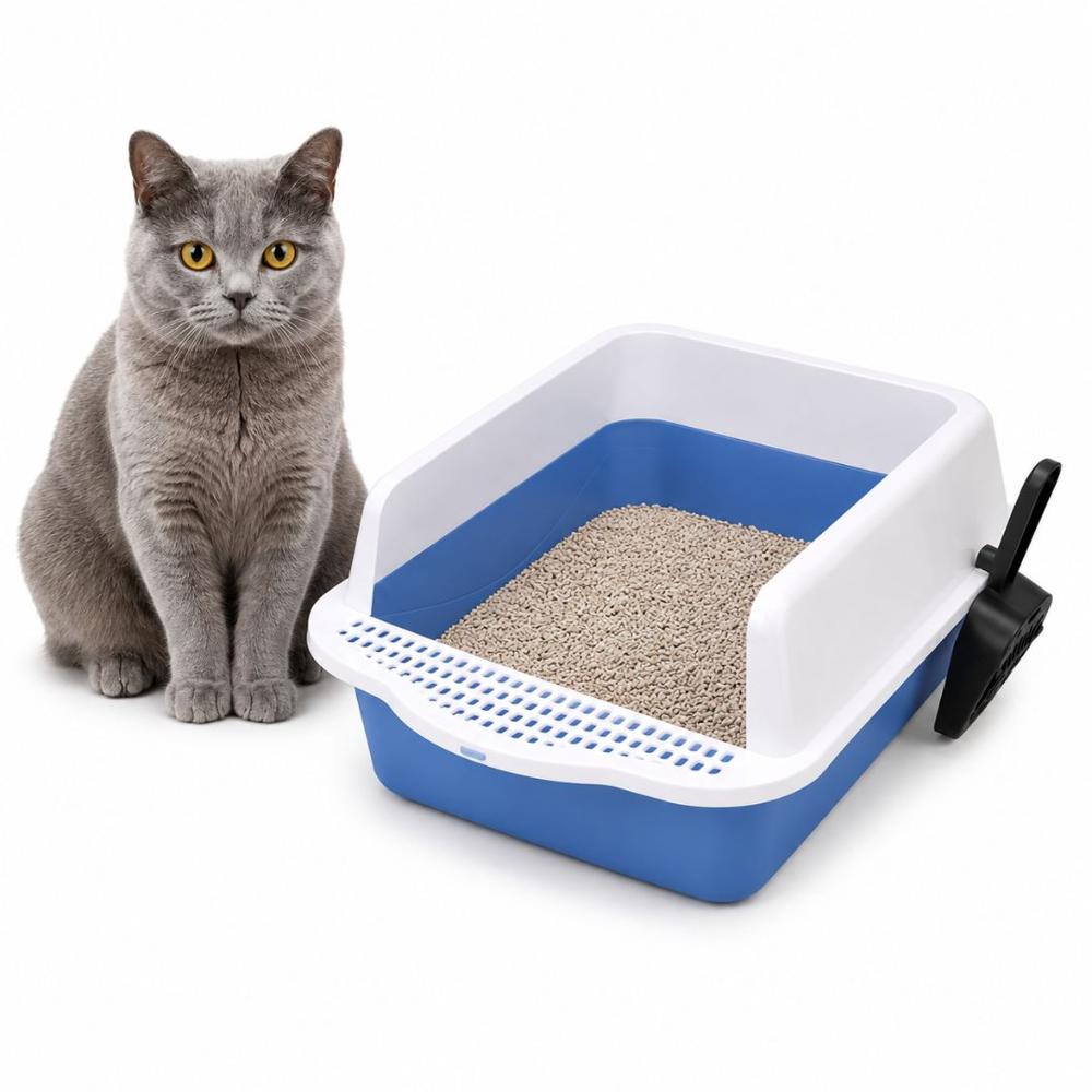 Caja de Arena Arenero Sanitario para Gato Antiderrames con Pala 21x37x50cm Azul