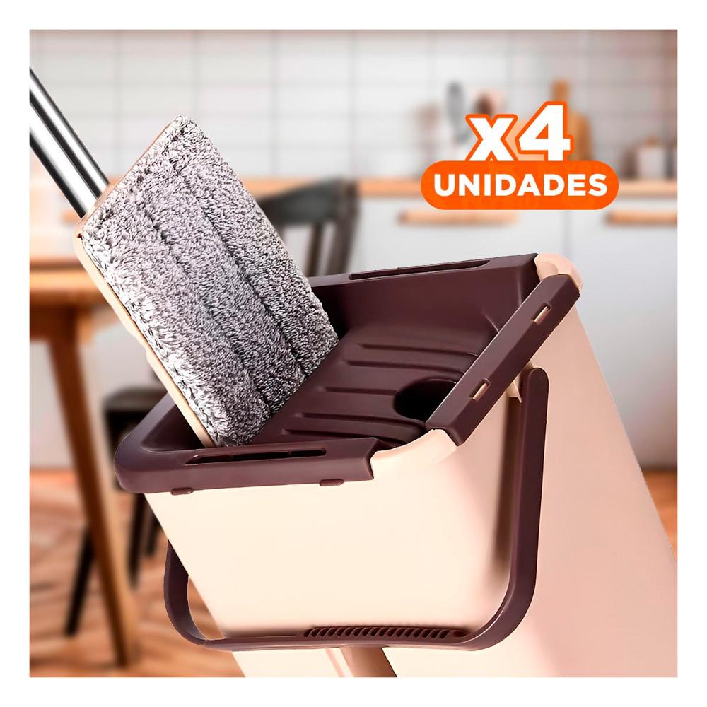 Pack4 Set de Trapeado 360 con Balde Centrifugador Beige y Marron para Casa Y Regalo Sticker