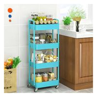Repisa Carrito de Cuatro Niveles con Ruedas y Asas de Metal Celeste Hogar