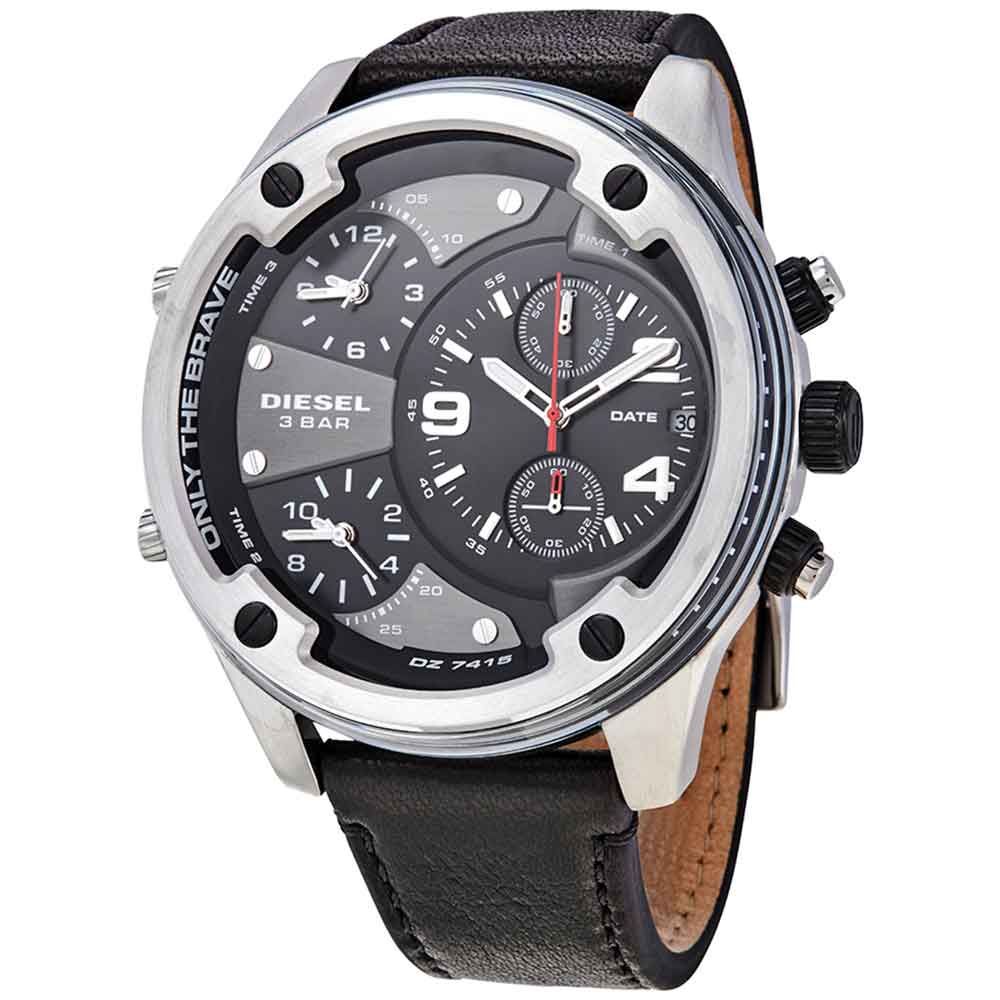 Reloj Diesel Boltdown DZ7415 Triple Hora Fecha Cronometro Correa de Cuero Negro