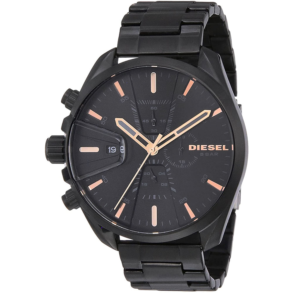 Reloj Diesel MS9 Chrono DZ4524 Fecha Cronometro Acero inoxidable Negro Oro Rosado