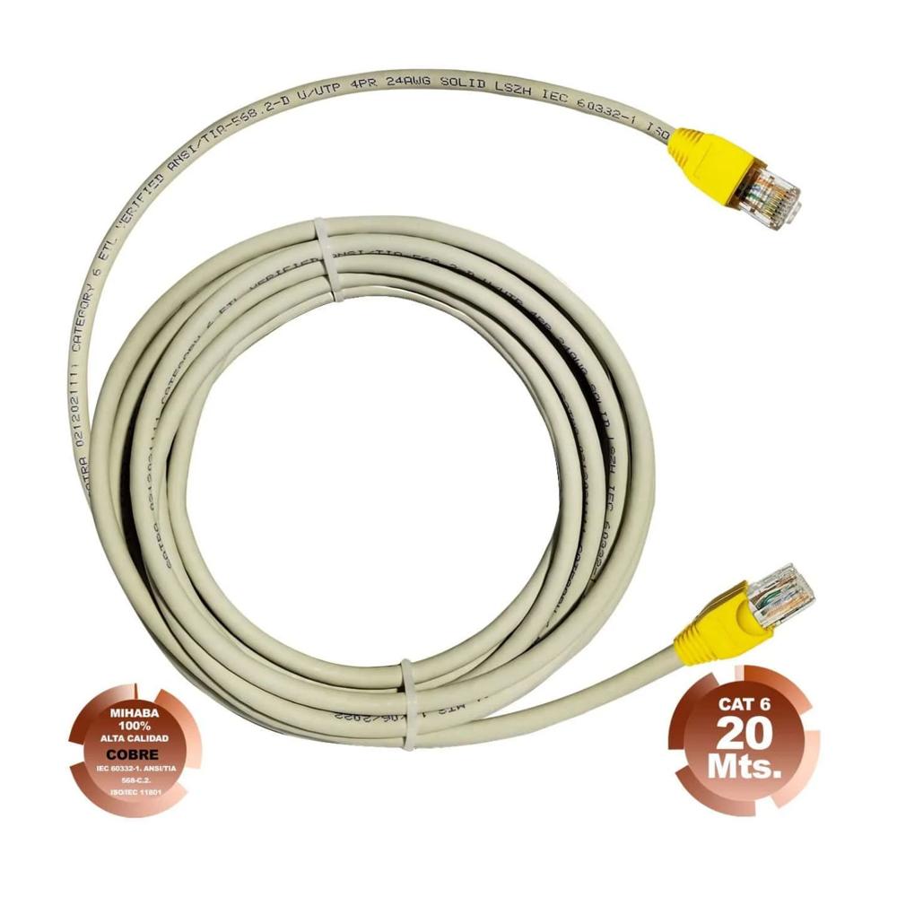 Cable de Red UTP Cat 6 Gris Cobre 20 Metros SATRA
