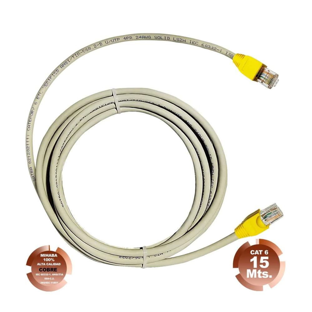 Cable de Red UTP Cat 6 Gris Cobre 15 Metros SATRA