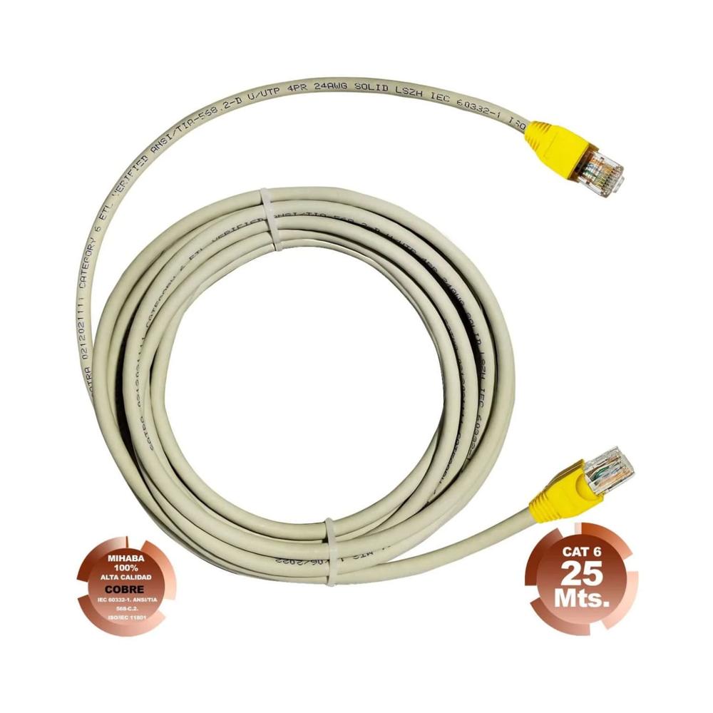 Cable de Red UTP Cat 6 Gris Cobre 25 Metros SATRA