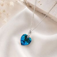 Collar de Plata 925 con Cristal Diseño Corazón Color Azul Regalo Elegante Para Mujer