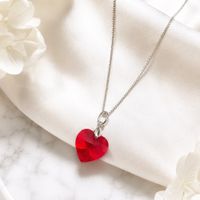 Collar de Plata 925 con Cristal Diseño Corazón Color Rojo Regalo Elegante Para Mujer