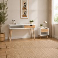 COMBO Velador con Escritorio Julissa Ventitas Home Blanco y Duna