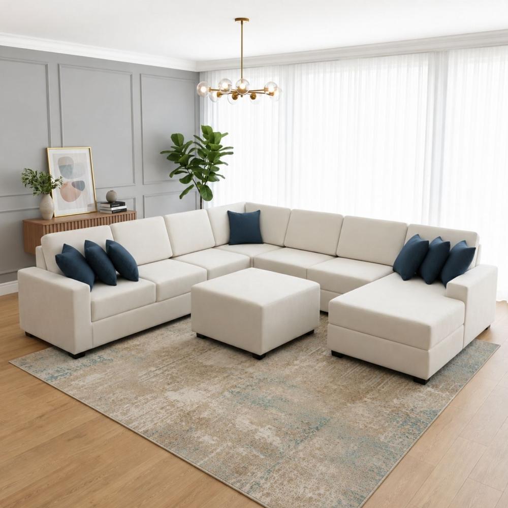 Seccional Dubai Derecho Color Ivory con Banqueta