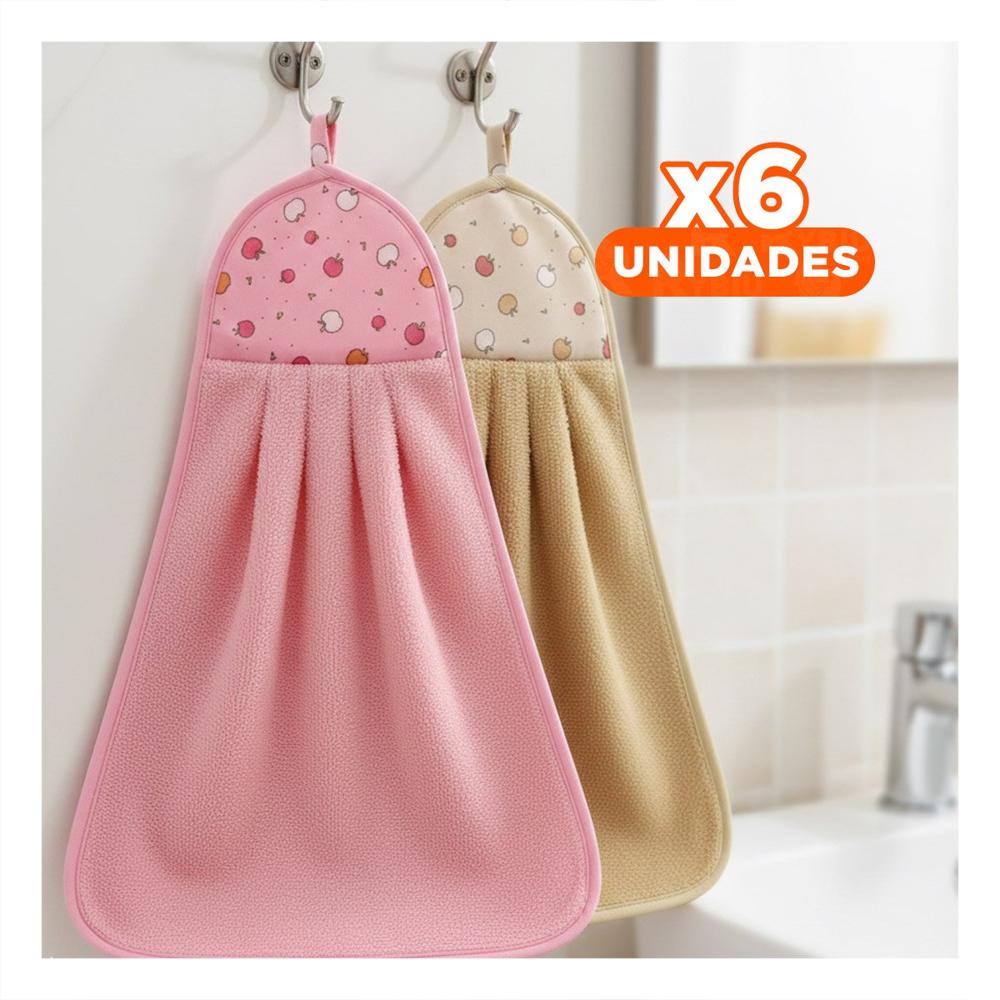 Pack6 Conjunto Toallas 2 Piezas Rosado y Amarillo Colgador Elegante 28x38cm