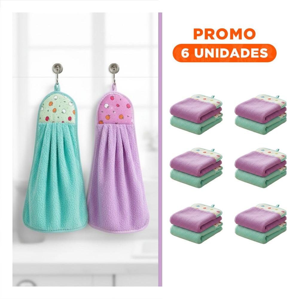 Pack6 Conjunto 2 Piezas Morado y Verde Agua Toallas Colgador Practico 28x38cm Y Regalo Sticker
