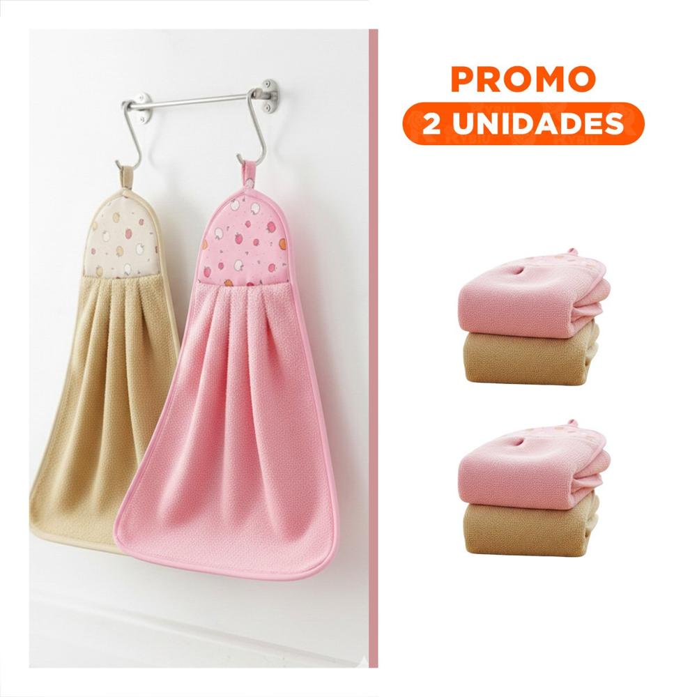 Pack2 Panos de Mano 2 Piezas Rosado y Amarillo Colgador Moderno 28x38cm YRegalo Sticker