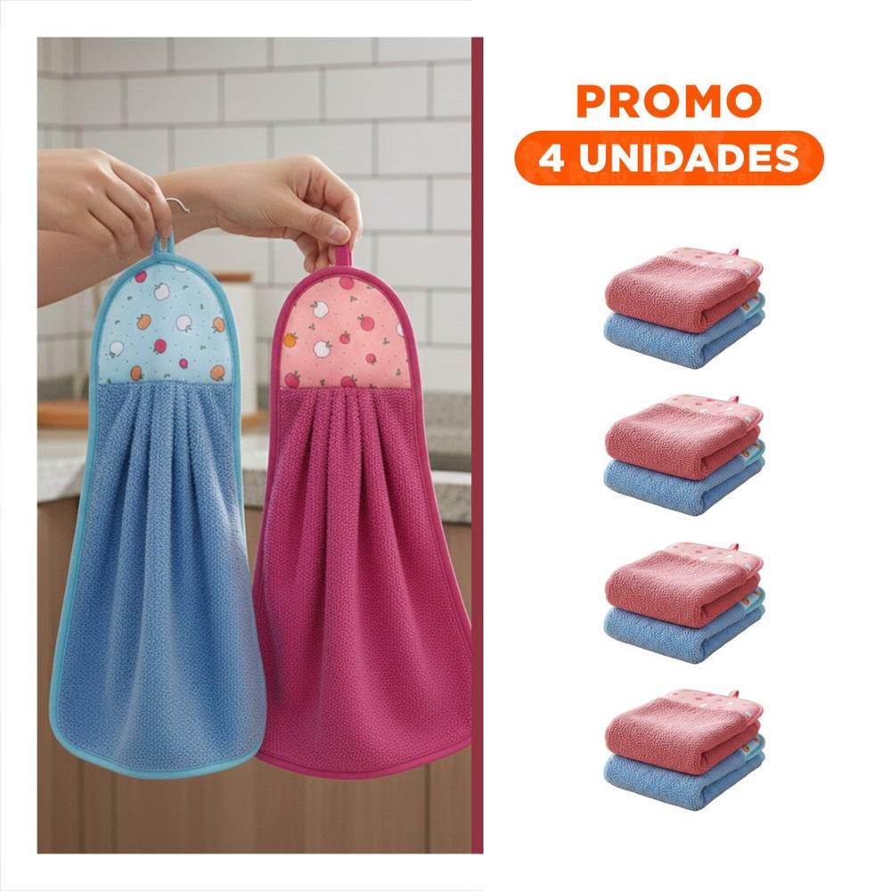 Pack4 Panos de Mano Practicos 2 Unidades Fucsia y Azul Colgador 28x38cm