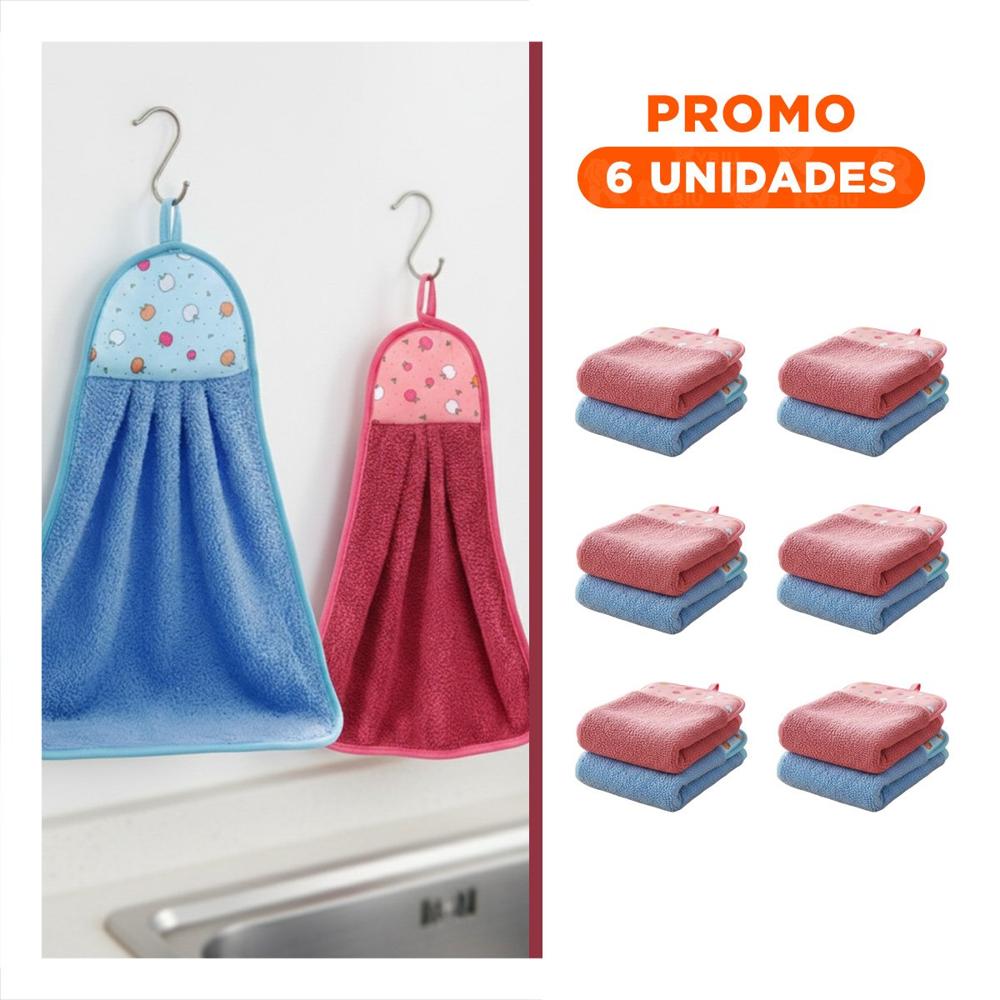 Pack6 Conjunto 2 Piezas Fucsia y Azul Toallas Colgador Practico 28x38cm Y Regalo Sticker