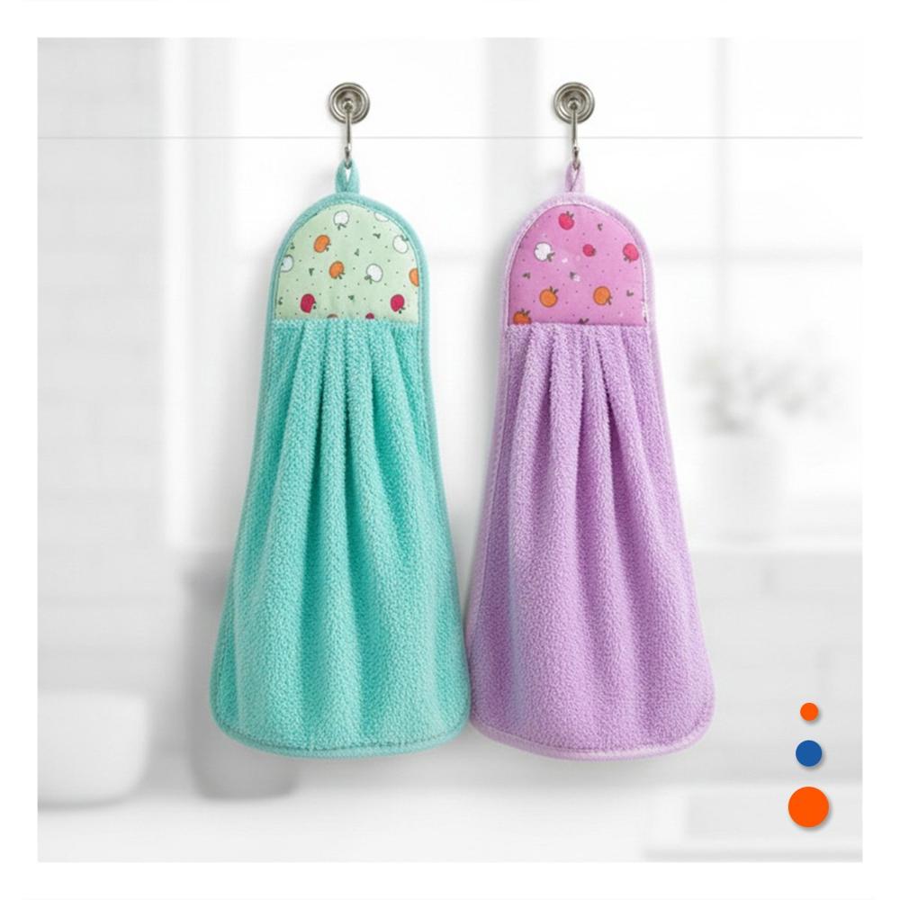 Set 2 Panos de Mano Morado y Verde Agua con Colgador Durable 28x38cm Y notas
