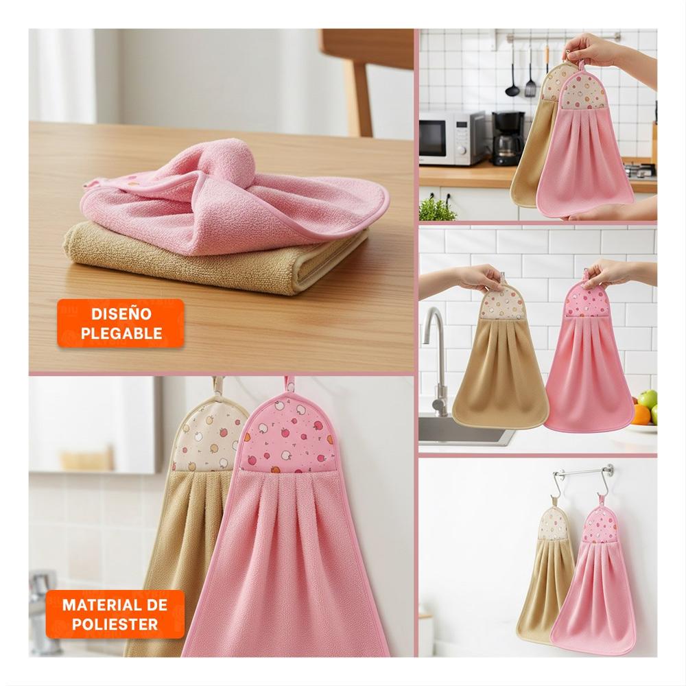 Set 2 Toallas de Mano Rosado y Amarillo Colgador Suave 28x38cm Y Ligas Regalo