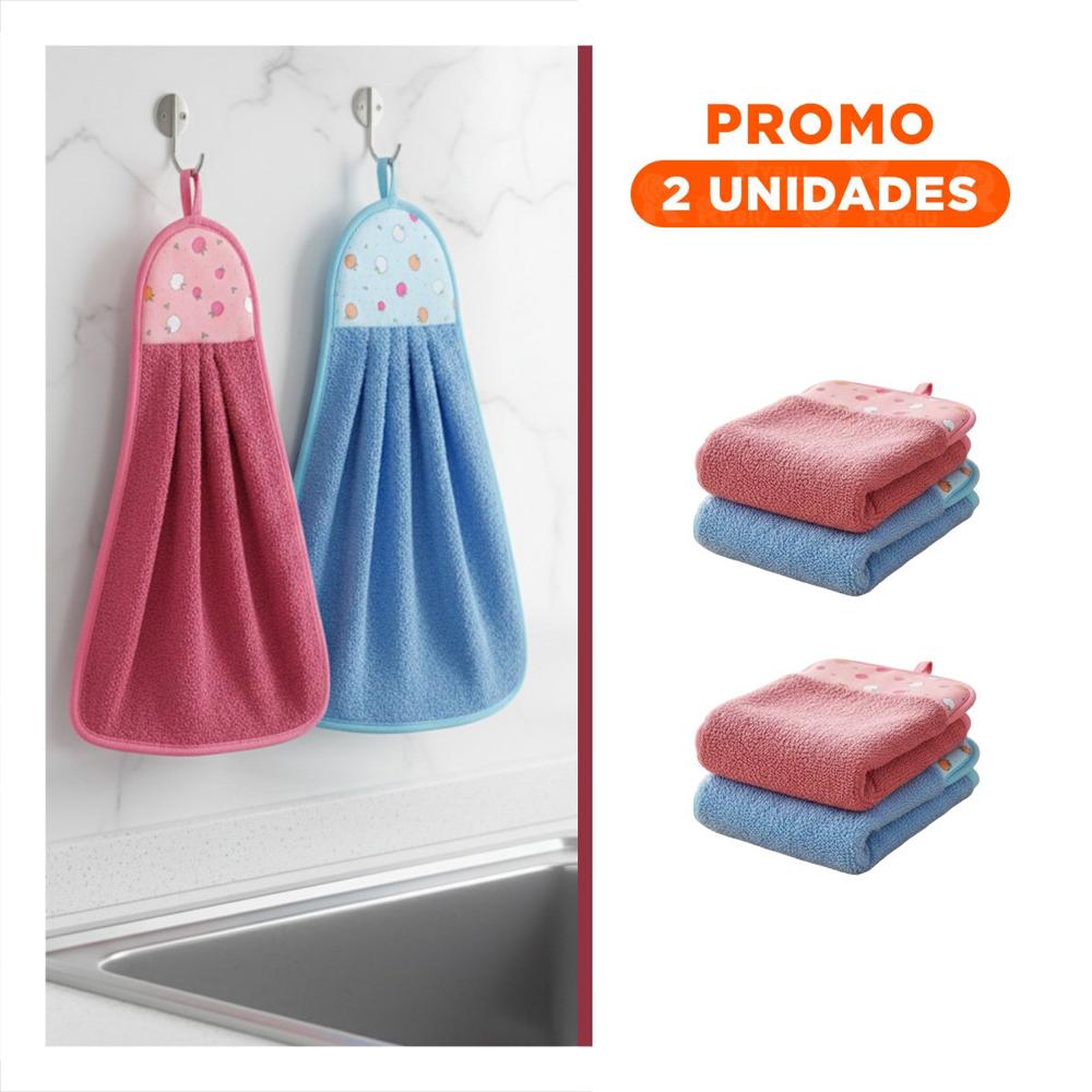 Pack2 Panos de Mano 2 Piezas Fucsia y Azul Colgador Moderno 28x38cm Y Regalo Sticker