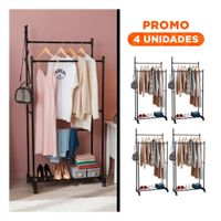Pack4 Rack Doble De Ropa Negro Moderno para Casa y Habitacion