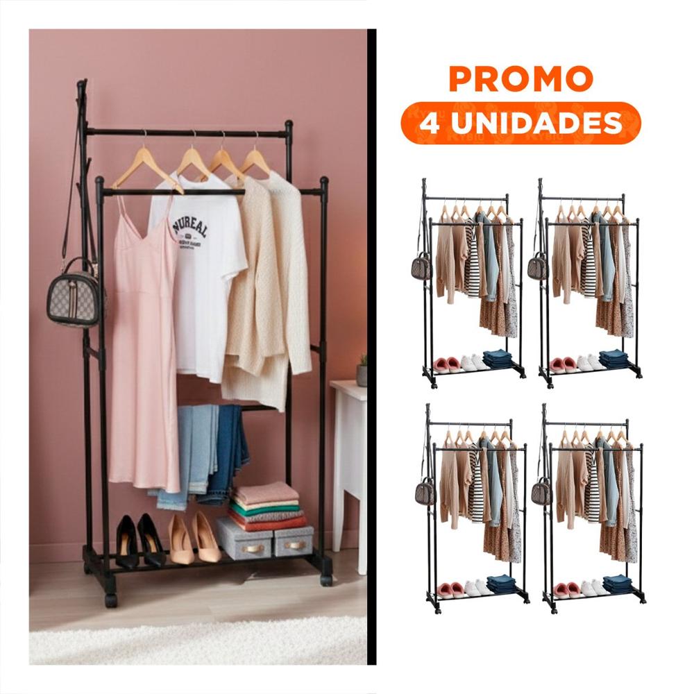 Pack4 Rack Doble De Ropa Negro Moderno para Casa y Habitacion