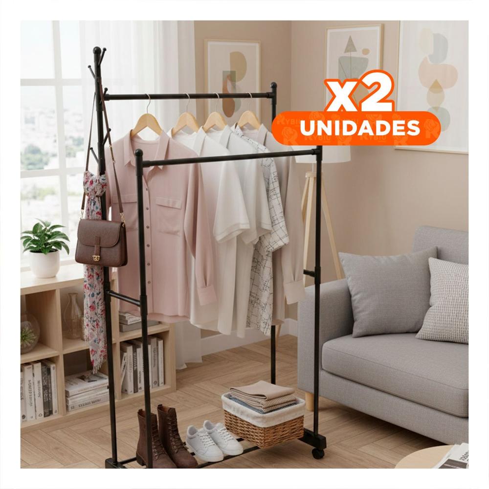 Pack2 Soporte Doble De Ropa Negro para Closet y Dormitorio Y Papel Regalo